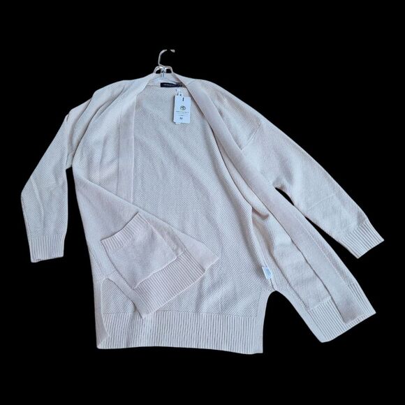 MEROKEETY Waffle Knit Cardigan Open Front Sweater Coat NWT Pockets Longline M - Picture 6 of 14